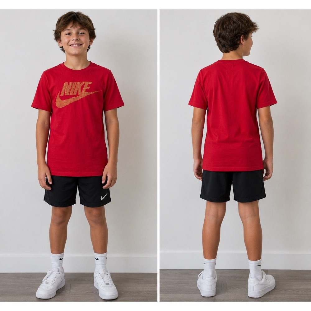 Nike The Nike Tee Youth Red Solid Crew Neck Short Sleeve Logo T-Shirt Size Smal